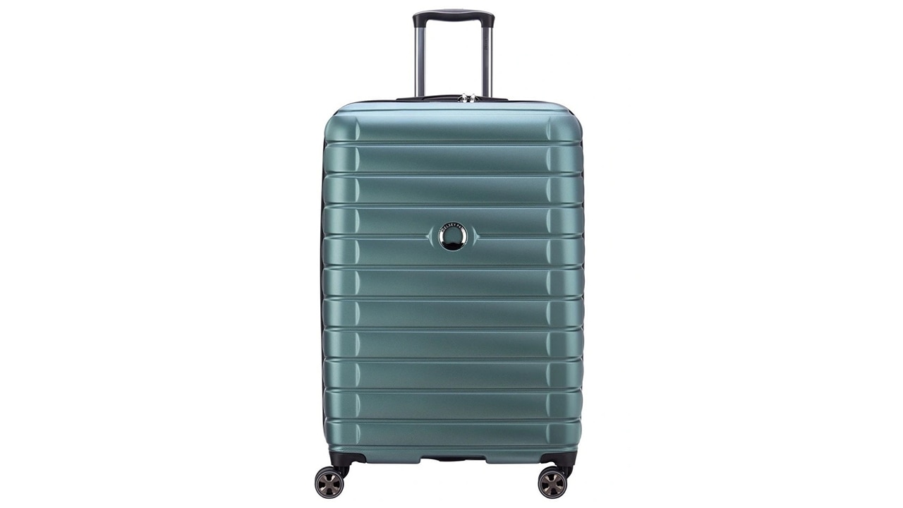 Delsey Shadow 5.0 75cm Expandable Suitcase in Green. Picture: Myer