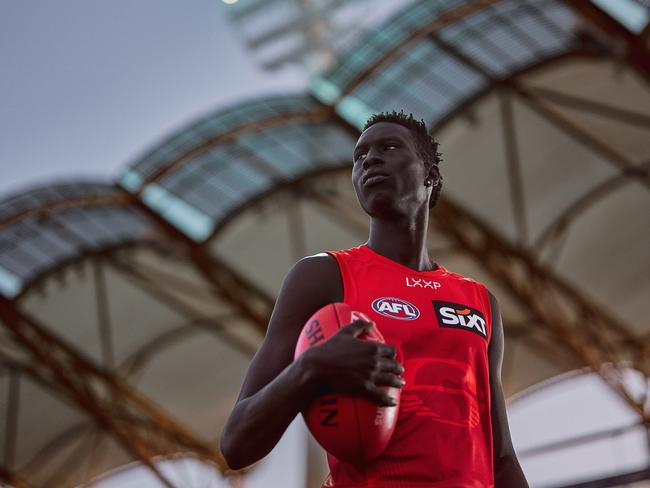 Gold Coast Suns player Mac Andrew in the club's new guernsey for 2025. Picture: Gold Coast Suns.