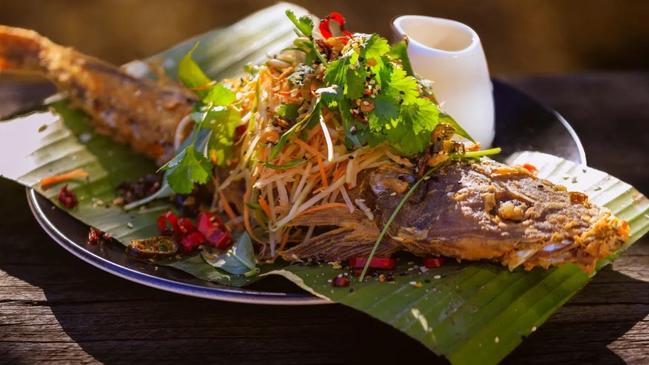 Whole flathead with Vietnamese slaw and nuoc cham at Huon Valley's The Kiln Eatery. Picture: Facebook