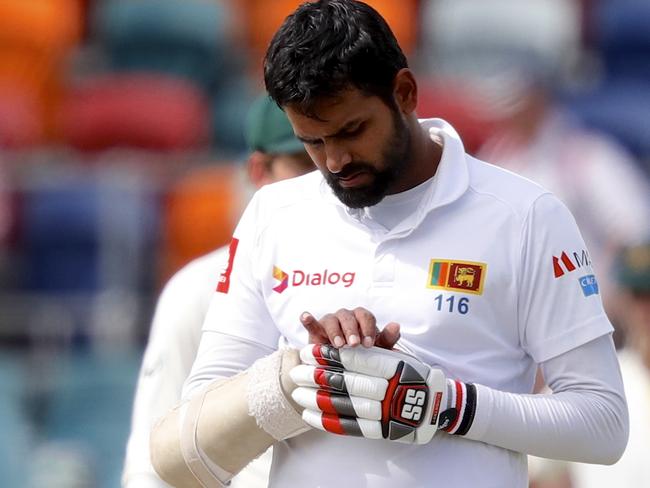 Sri Lanka's Lahiru Thirimanne in battle against Australia in 2019.