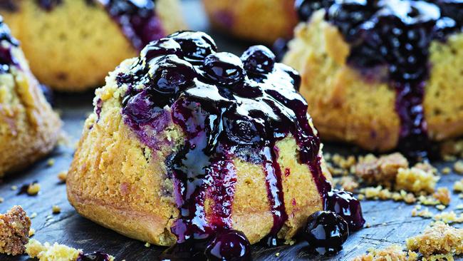 Warm Mexican corn &amp; blueberry puddings.