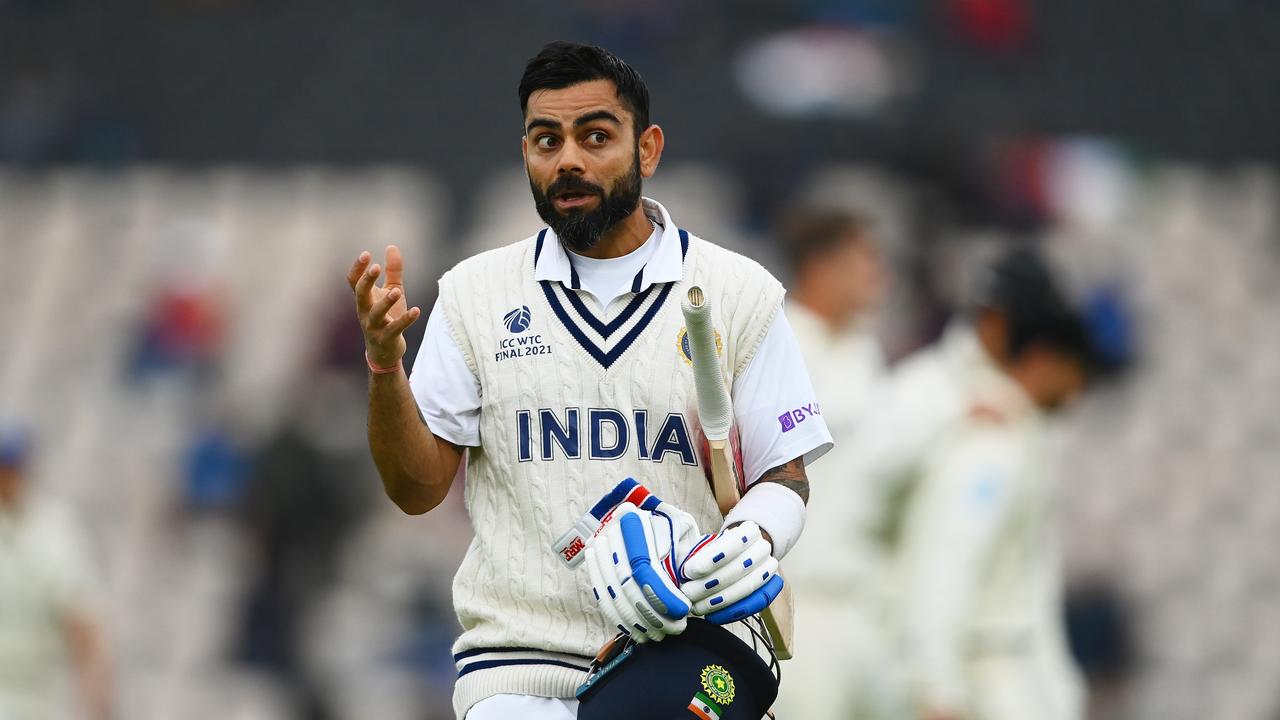 SOUTHAMPTON, ENGLAND - JUNE 19: Virat Kohli of India walks off as bad light delays play on Day 2 of the ICC World Test Championship Final between India and New Zealand at The Hampshire Bowl on June 19, 2021 in Southampton, England. (Photo by Alex Davidson/Getty Images)
