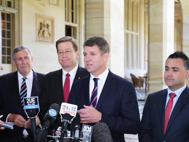 Mike Baird shortly after he was sworn in as the NSW Premier . Photo: Bob Barker.