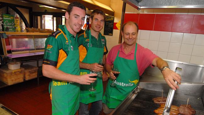 Indy driver Will Power at Cav's Steakhouse with teammate Simon Pagenaud and Richard cavill from Cav's Picture: Paul Riley