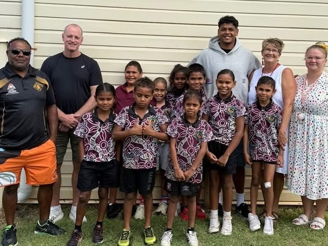 Michael Maguire and Selwyn Cobbo at Cherbourg State School.