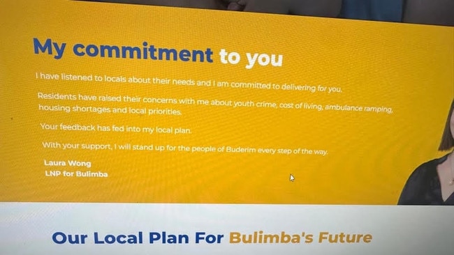 LNP’s Bulimba candidate Laura Wong announces on her website that she will ‘stand up for the people of Buderim’.