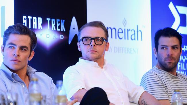 Chris Pine, Simon Pegg and Zachary Quinto, pictured in Dubai, where the movie was partly filmed. Pictur: Francois Nel/Getty Images for Paramount Pictures