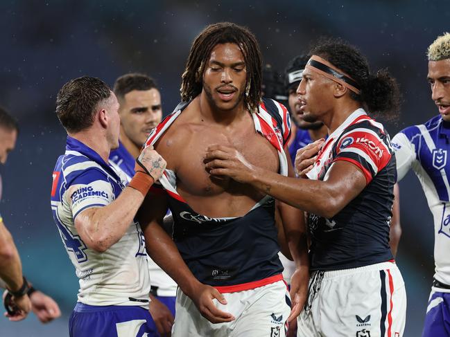 Dominic Young is facing the chop from SuperCoaches after being sent off against the Bulldogs. Photo: Cameron Spencer/Getty Images