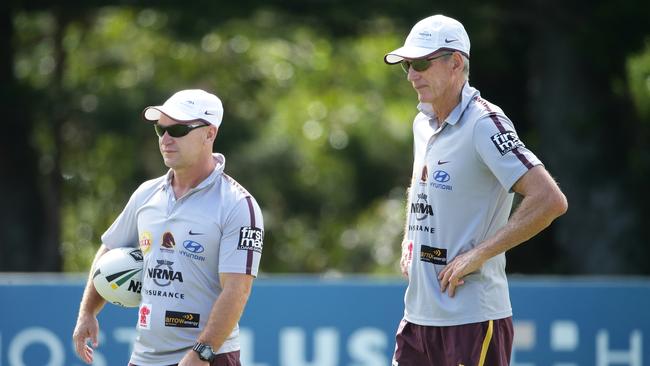 Allan Langer and Wayne Bennett. The Brisbane Broncos training at Red Hill.  Pic Peter Wallis