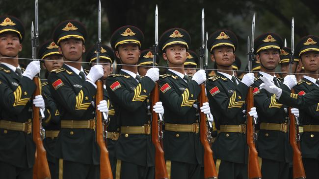 A Chinese honour guard prepares to welcome Abu Dhabi’s visiting crown prince in Beijing early this week. Picture: AP