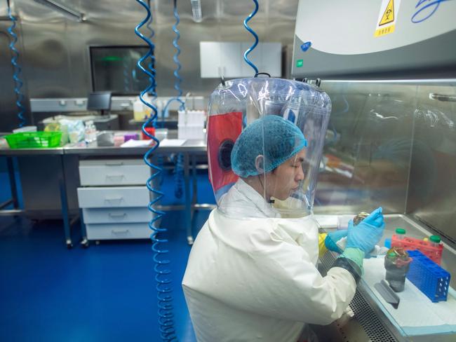 A worker inside the P4 laboratory in Wuhan, capital of China's Hubei province. Picture: AFP