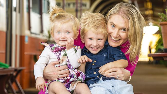 Ready to celebrate Mother's Day is mum Jess Matchett with Charlie and Lyla Matchett. Picture: Kevin Farmer