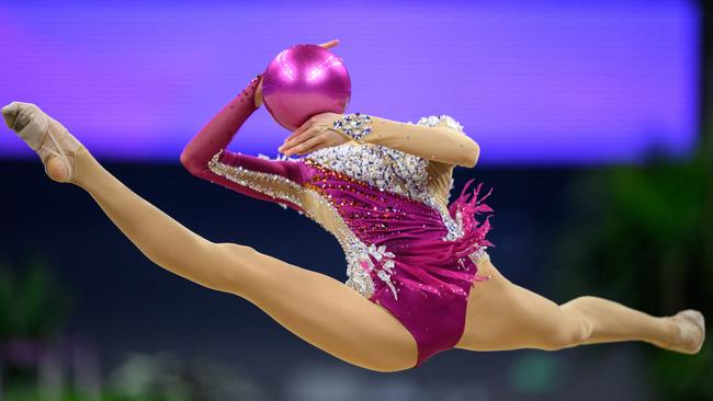 Japan's Mei Tsuruta competes in the rhythmic gymnastics final event during the Hangzhou 2022 Asian Games. Picture: Philip Fong/AFP