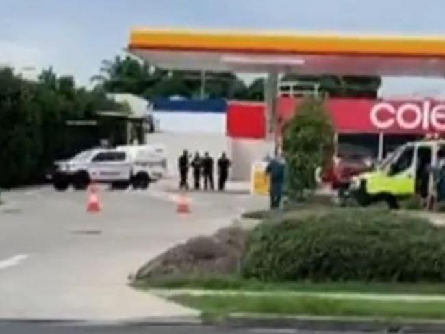 A two-year-old girl was allegedly caught up in a carjacking at a coffee shop and service station at Booval at the weekend. Picture: 7 News