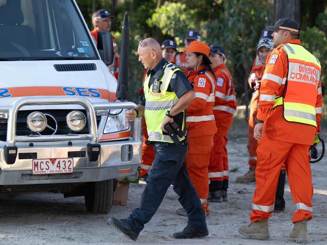 Emergency crews search Mount Helen. Picture: Tony Gough