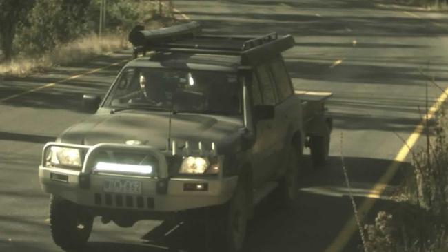 Greg Lynn's Nissan Patrol and trailer were captured by an automatic number plate recognition camera travelling along the Great Alpine Rd at 9.48am on March 21, 2020. Picture: Supplied/ Supreme Court of Victoria