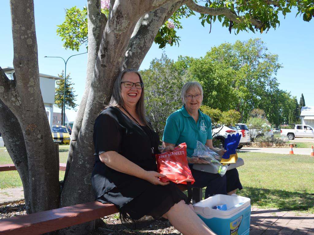 Rev Ansie Liebenberg with Margaret Wells and the Warwick Uniting Church's emergency care kits. (Photo: File)