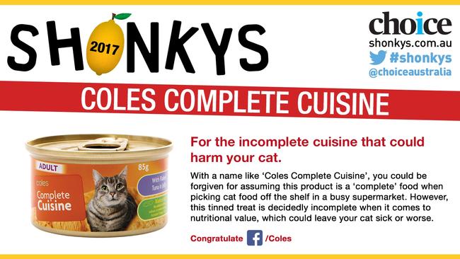 Choice found Coles’ claims over its cat food brand questionable. Picture: Choice