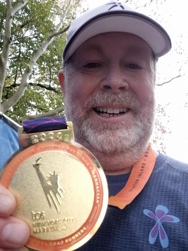 Chelsea’s dad Greg Ireland at the finish line.