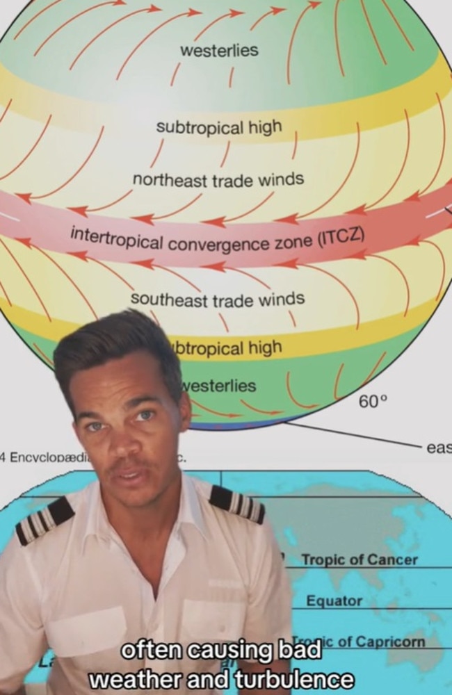 Sydney pilot and reality TV star Jimmy Nicholson said there is an around the equator called the Intertriopical Convergence Zone. Picture: TikTok/jimmy_nicholson