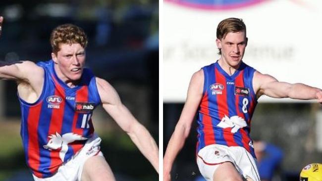 Rowell and Anderson in action for the Oakleigh Chargers. Pictures: Martin Keep/AFL Photos via Getty Images