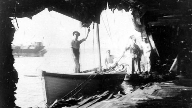 Torpedo damage to the side of HMAT Boorara shown after she was beached for temporary repairs after being torpedoed in the English Channel on March 20, 1918. Picture: AUSTRALIAN WAR MEMORIAL