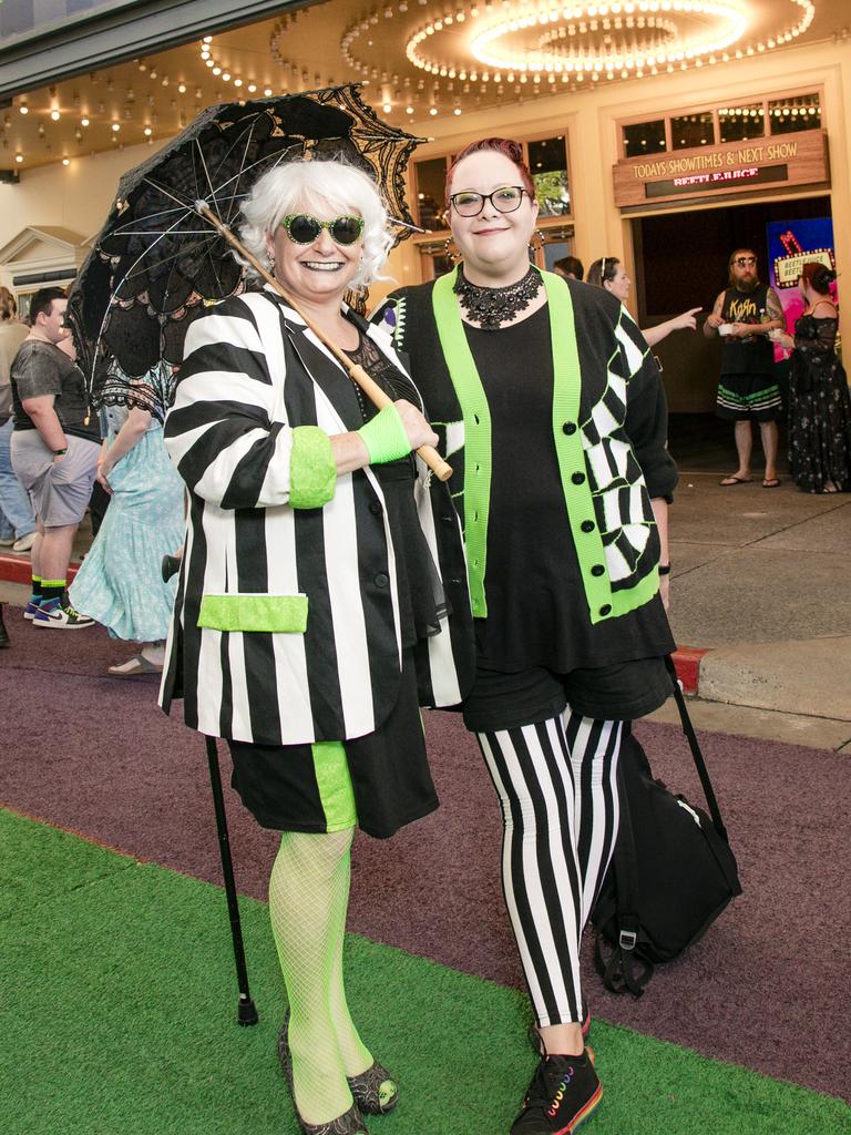 Juanita Betts and Missy King on the Green Carpet for the Queensland Premiere of Ã&#146;BeetlejuiceÃ&#147; at Warner Brothers Movie World on the Gold Coast. Picture: Glenn Campbell