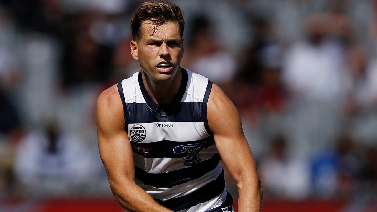 Post retirement,, Shaun Higgins brings his AFL expertise to match-day coaching with Geelong Cats. (Photo by Dylan Burns/AFL Photos via Getty Images)