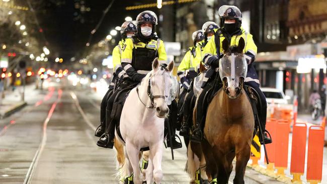 Police patrol the streets.