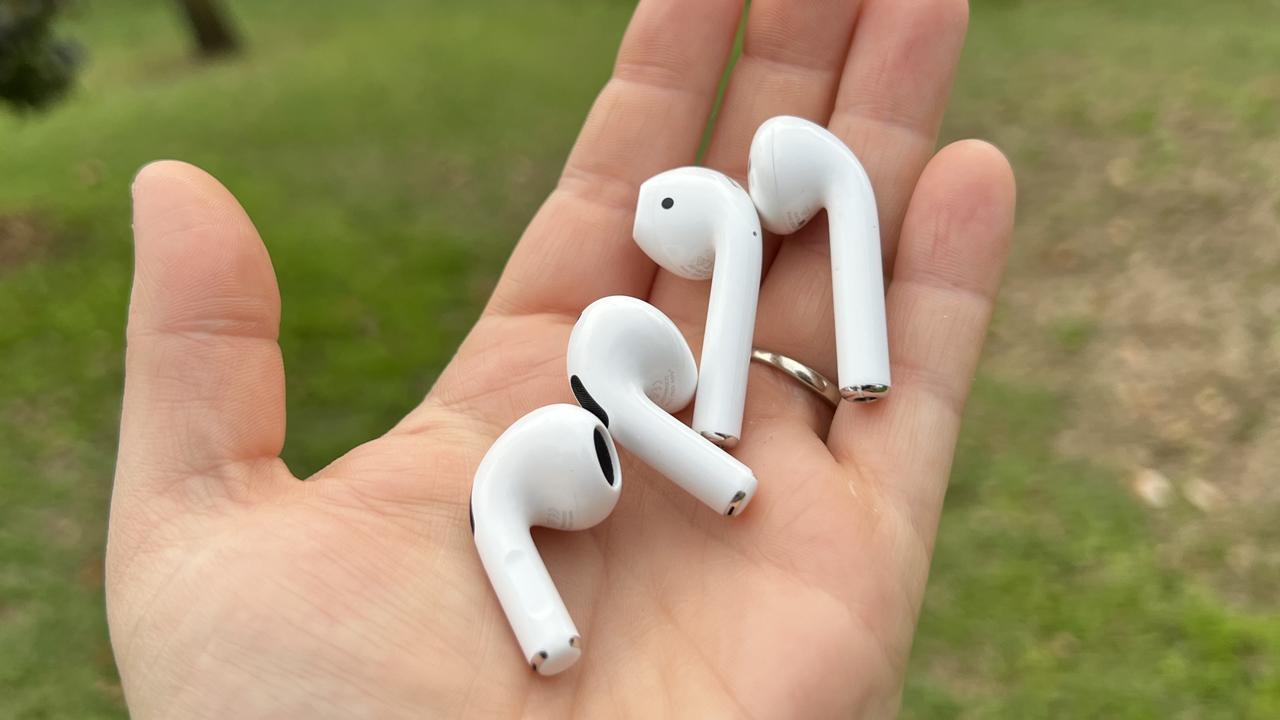 AirPods 3 and AirPods 2. TheAirPods 3 have the shorter stems.