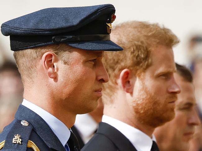 FILE PICS -  LONDON, ENGLAND - SEPTEMBER 14: Prince William, Prince of Wales and Prince Harry, Duke of Sussex walk behind the coffin during the procession for the Lying-in State of Queen Elizabeth II on September 14, 2022 in London, England. Queen Elizabeth II's coffin is taken in procession on a Gun Carriage of The King's Troop Royal Horse Artillery from Buckingham Palace to Westminster Hall where she will lay in state until the early morning of her funeral. Queen Elizabeth II died at Balmoral Castle in Scotland on September 8, 2022, and is succeeded by her eldest son, King Charles III. (Photo by Jeff J Mitchell - WPA Pool/Getty Images)