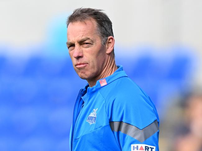 HOBART, AUSTRALIA - AUGUST 26: Alastair Clarkson, Senior Coach of the Kangaroos looks on during the round 24 AFL match between North Melbourne Kangaroos and Gold Coast Suns at Blundstone Arena, on August 26, 2023, in Hobart, Australia. (Photo by Steve Bell/Getty Images)