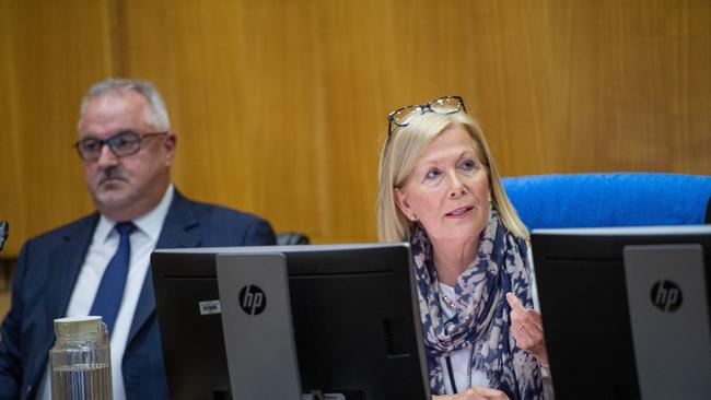 Mayor Denise Knight with general manager Steve McGrath in council chambers.