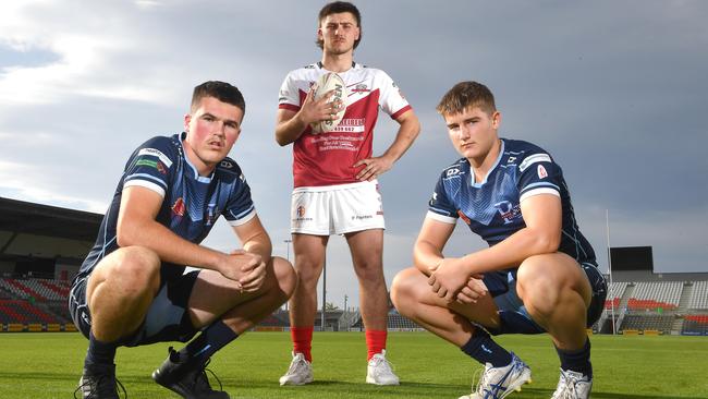 Redcliffe State High School students Jak Goulding, Matt Bennett and Jack Cameron at the Redcliffe Dolphins. Picture, John Gass