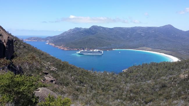 A cruise ship in Wineglass Bay. Picture: STEPHEN LAIRD