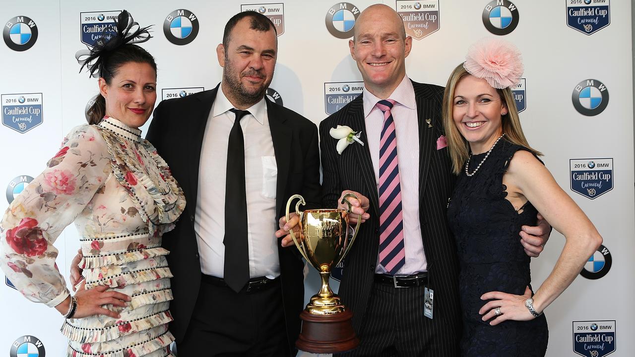 Stephanie and Michael Cheika at the races with Stirling and Caroline Mortlock.