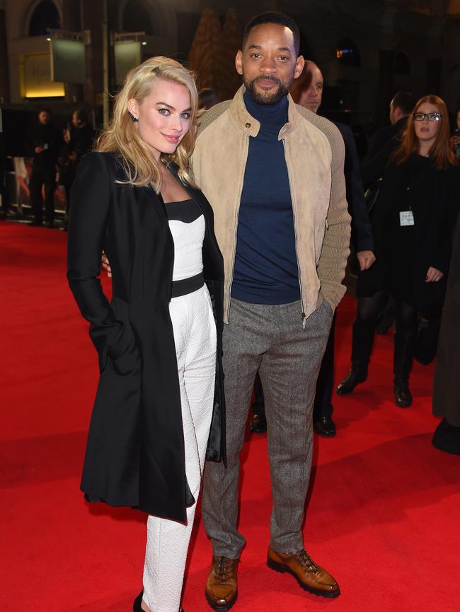 Margot Robbie and Will Smith are clearly comfortable in each other’s company. Picture: AP