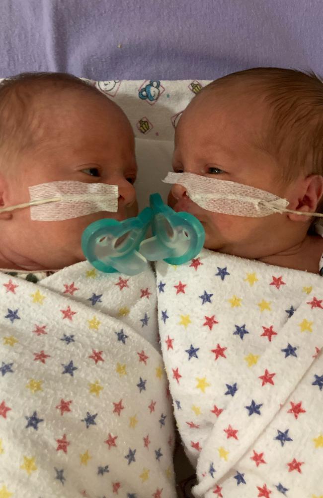 The twins Hugo and Eva Mudri during their stay at the Buderim Private Hospital. Picture: Contributed