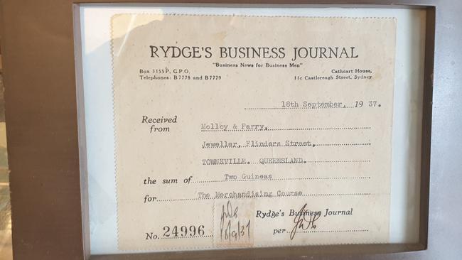 The receipt to Molloy & Parry, Jeweller, from 1937