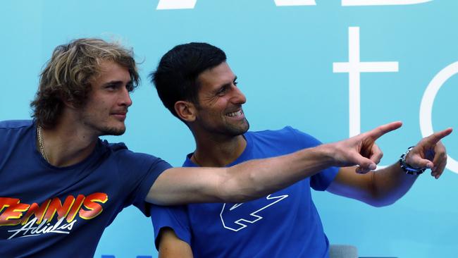 Germany's Alexander Zverev, left, and Novak Djokovic in Belgrade last week