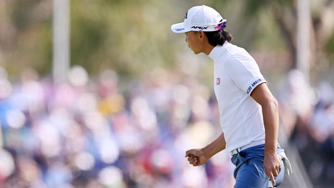 Min Woo Lee after his 15th hole birdie at the US Open. Picture: Ross Kinnaird/Getty Images