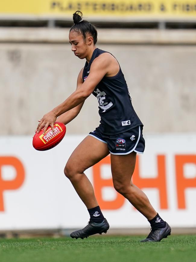 Darcy Vescio is a gamechanger in the AFLW, playing since its inception and winning league leading goal kicker twice. Picture: Natasha Morello