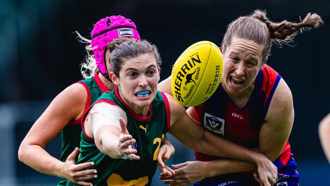 Tasmania Devils pathway player Emily Mifsud in action at UTAS Stadium, Launceston against Port Melbourne.Picture: Linda Higginson