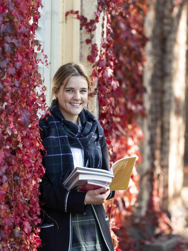 The Geelong College Year 12 boarding student Astrid Crtalic has been preparing for exams during remote learning. Picture: Dannika Bonser