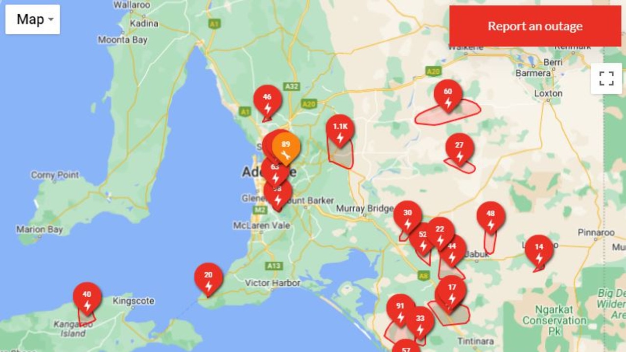 There are 3,030 customers impacted by power outages across southeast SA. Picture: SA Power Networks