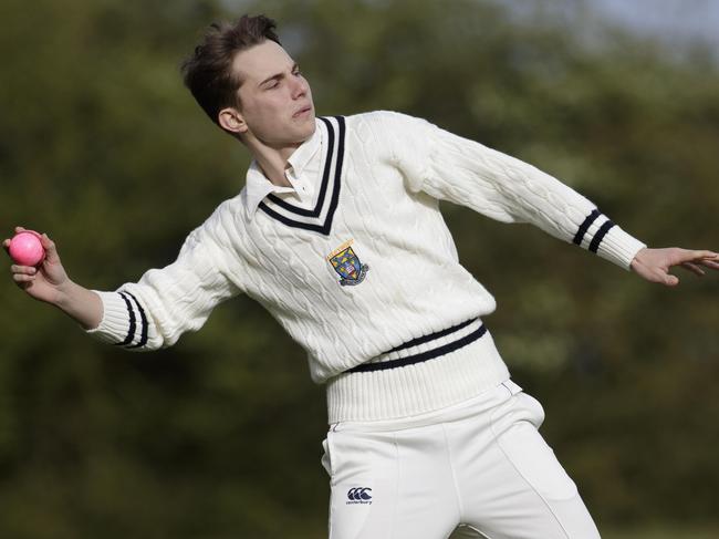 Oscar Piastri playing cricket for the third XI at the Haileybury and Imperial Service College, in Hertford, England, the school he attended from the ages of 14 to 18 to enhance his prospects of becoming a Formula One driver.  Picture : supplied (for The Australian ONLY )