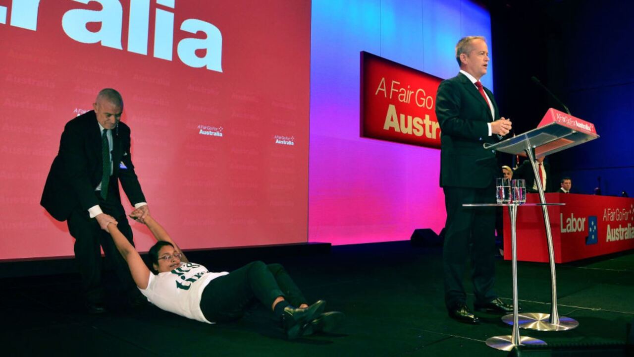 Anti-Adani protestors swarm Labor national conference