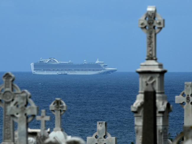 The Ruby Princess cruise ship sits off the coast of Sydney on Wednesday. Picture: AAP