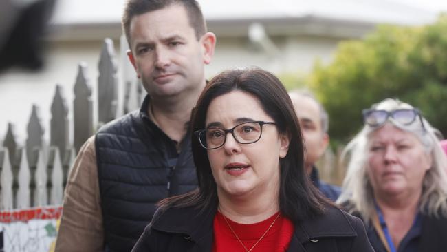 Ella Haddad Labor member for Clark. Labor leader Dean Winter in Glenorchy in relation to keeping Tasmania's assets in public hands. Picture: Nikki Davis-Jones