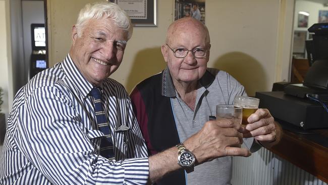 Bob Katter meets with community member Des Dowling at the Royal Hotel. KAP Leader and Member for Kennedy Bob Katter toured Hughenden to visit the site of a proposed Hughenden Dam. PICTURE: MATT TAYLOR.